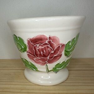 Tii Collections Vintage Hand-painted Rose Ceramic Flower Pot Planter